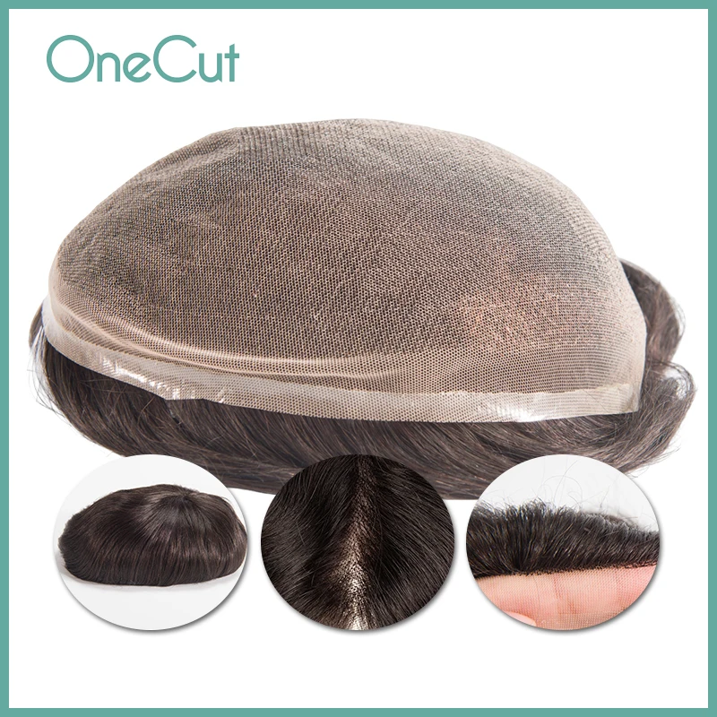 Full Lace Men Toupee Natural Hairline Remy Hair Replacement System Unit Breathable Male Hair Prosthesis With Bleached Knots 6