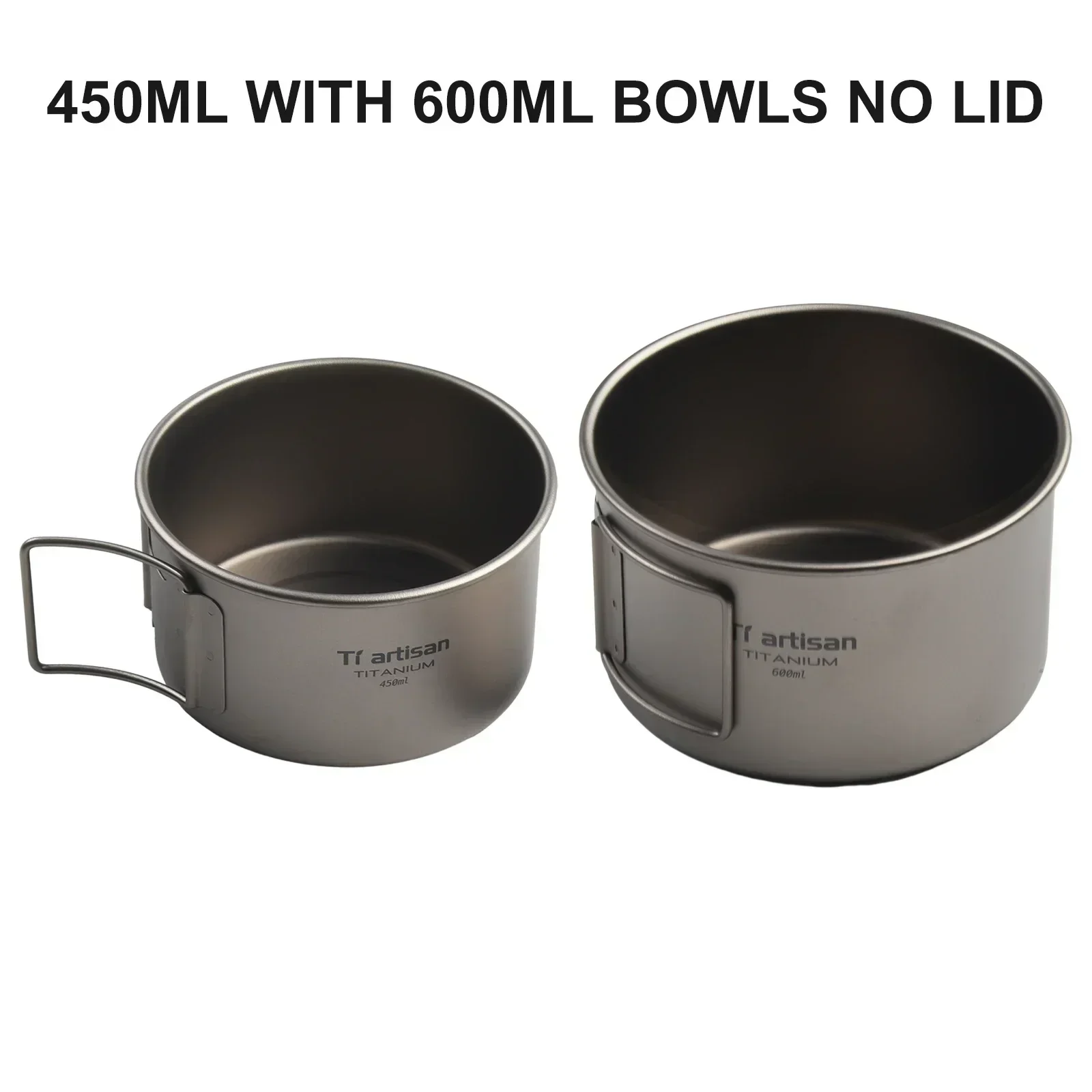 Titanium Bowl With Folding Handle Camping Bowl 450ml/600ml No Lid/with Lid Dinner Food Container Outdoor Pan Camp-Cooking - view 5