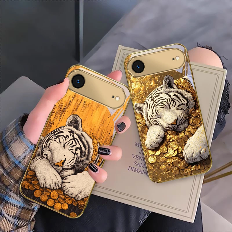 

The miserly white tiger For IPhone 17 Pro 17ProMax 15 Pro 14 13 Plus 12 Mini 11 Pro Max XR 16 E 17Air X Golden glass phone case