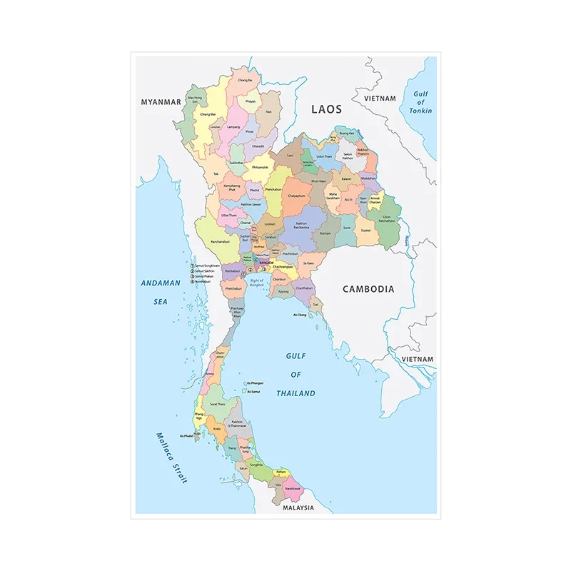 O mapa da tailândia em inglês, pintura em tela não tecida, arte de parede, pôster e impressão, decoração de estudo para casa, 100*150cm, edição clássica