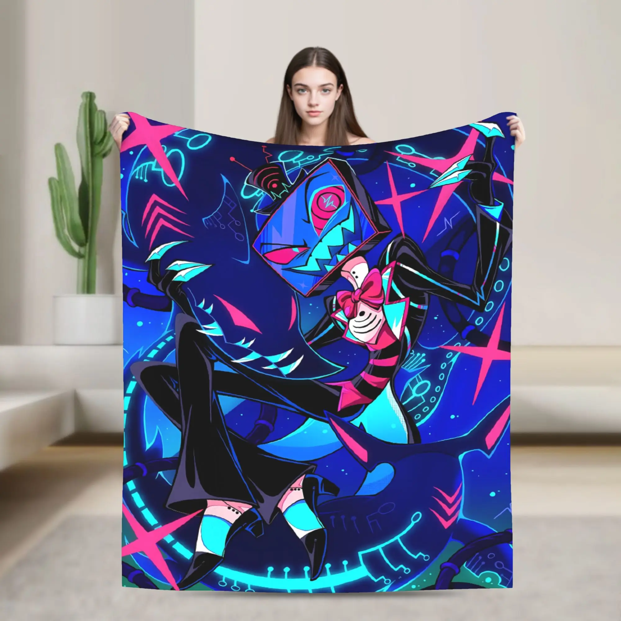 Warm BlanketBoy Girl Camping Vox Alastor Hazbin Hotels Throw Blanket  Flannel Bedspread For Couch Chair Funny Sofa Bed Cover