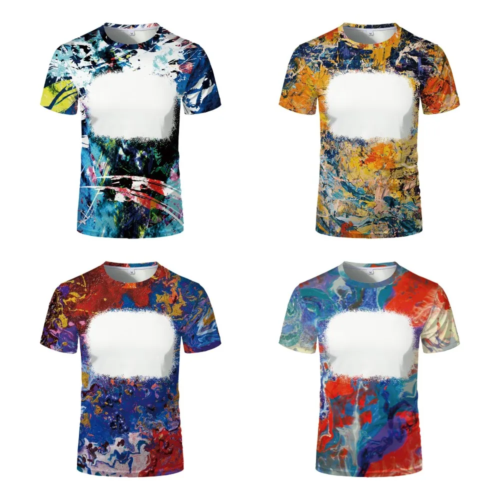 100% Polyester T-Shirts Colorful Ink Painting Tee Tops Sublimation Blank Casual Short Sleeve Tshirts For Logo Image Print