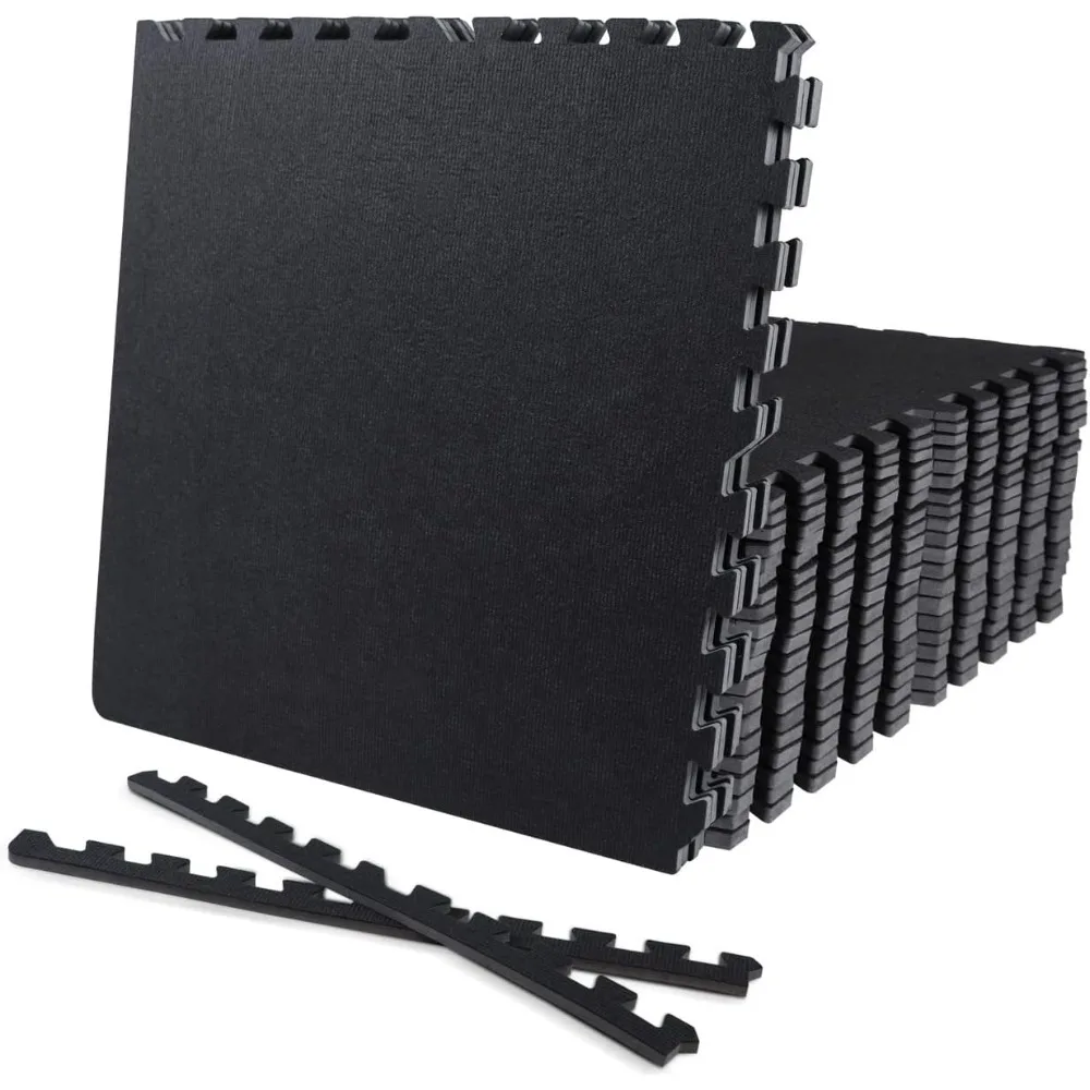 

EVA Foam Floor Tiles with Black Top, 24 Inch x 24 Inch Interlocking Carpet Texture Mats