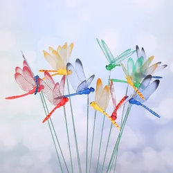 5Pcs 3D Simulation Butterfly Thin Stick Dragonfly With Stem Creative Handicraft Garden Yard Lawn Ornament Cake Decor