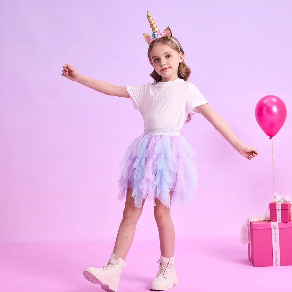 DXTON-girls تنورة غير منتظمة للموسم الرابع ، تنورة أطفال ، أميرة ، خليط ، شبكة ، توتو ، حفلة أطفال ، موضة ، طفل صغير #2