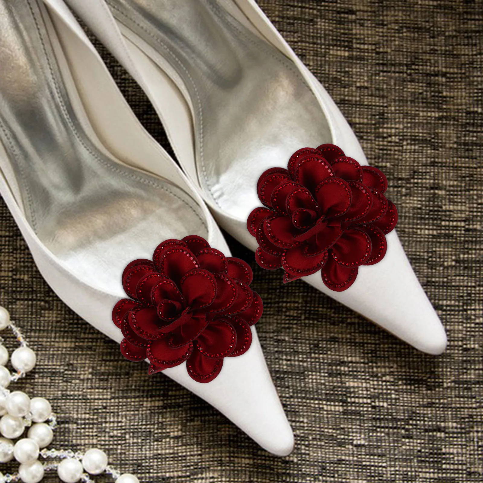 

Detachable Shoe Flower Accessories Rhinestones Women Boot Decorations Red Rose Polyester H made Charms Winter Bows Flower