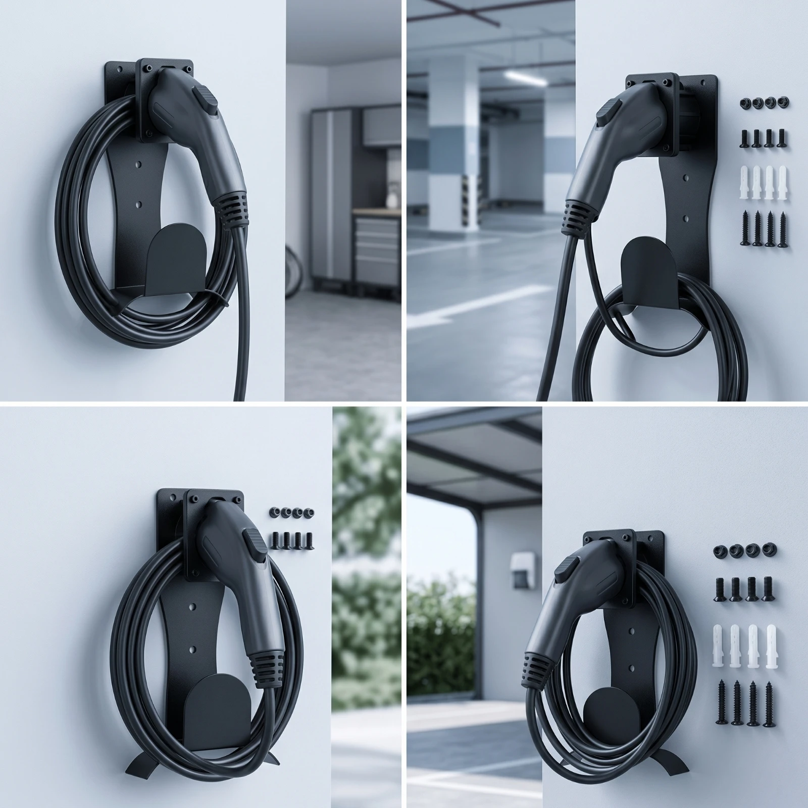 Type 2 Charger Dock with Cable Hook Space-Saving EV Charging Holder Type 2 Connector Holder Organized Wall Mount Heavy-Duty
