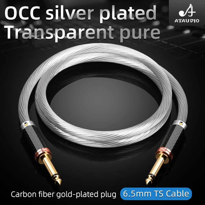 HiFi OCC Silver Plated 6.5 TS  Pair Recording Guitar Mixer 6.35mm Audio Cable for Microphone Amplifier