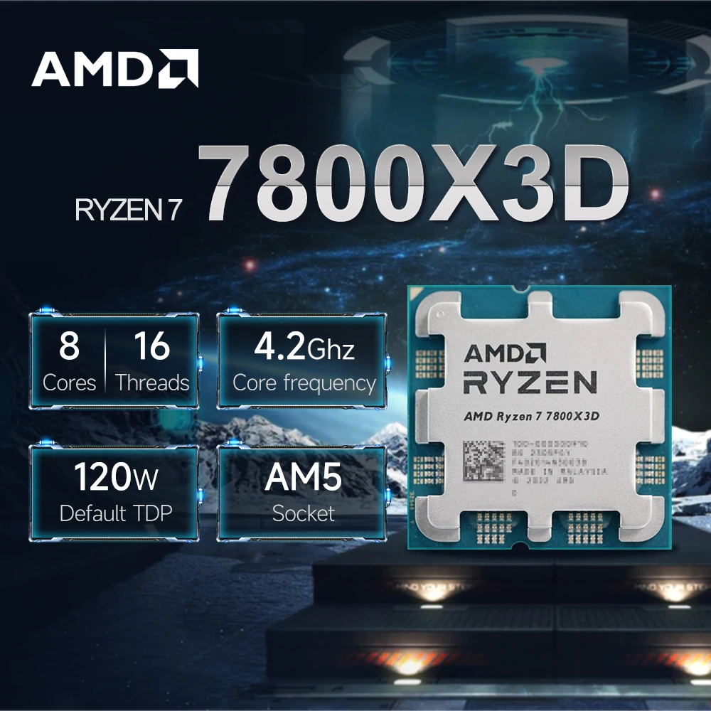 

New AMD Ryzen 7 7800X3D 4.2GHz 8-Core 16-Thread L3=96M Processor R7 7800X3D Socket AM5 5NM 120W DDR5 New but without cooler