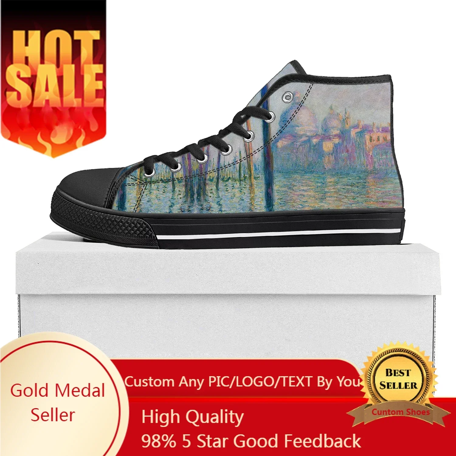 Claude Monet Le Grand Canal High Top High Quality Sneakers Mens Womens Teenager Canvas Sneaker Custom Made Casual Couple Shoes