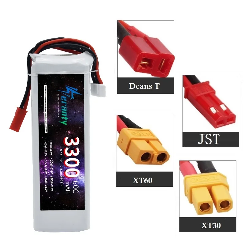 3S 3300mAh 11.1V Lipo Battery 60C for Drone RC FPV Airplane Boat Helicopter with XT60 DEANS T Plug XT30 JST Connector