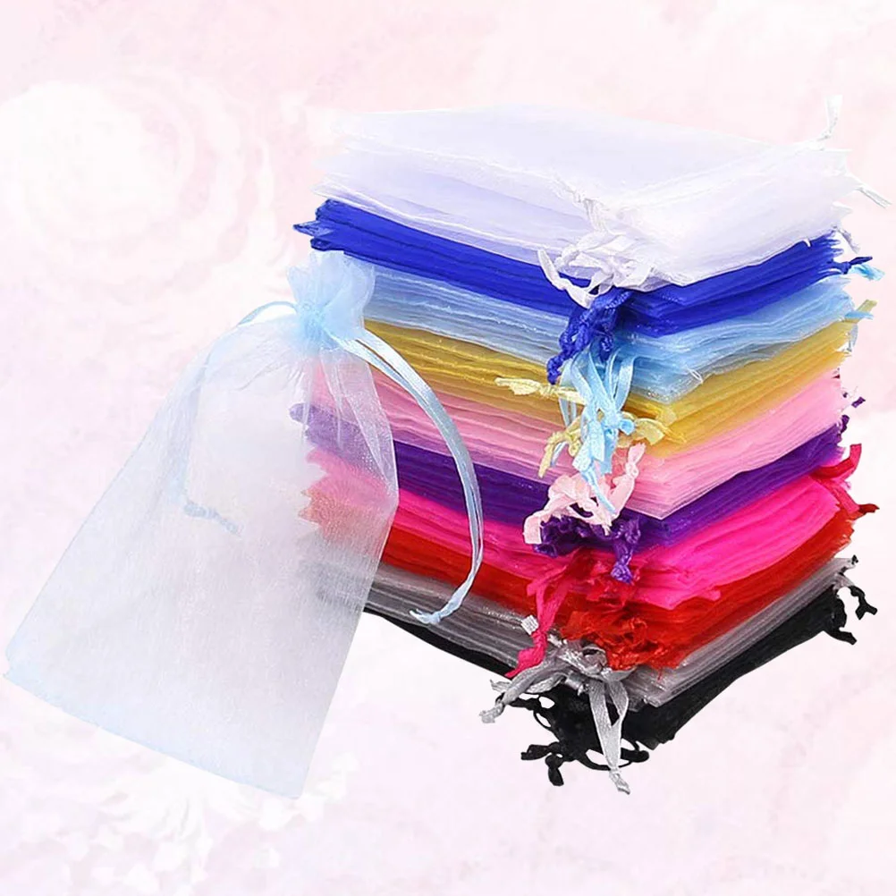 

100 Pcs Gifts Drawstring Pouch Jewelry Storage Beam Port Transparent Organza Bag