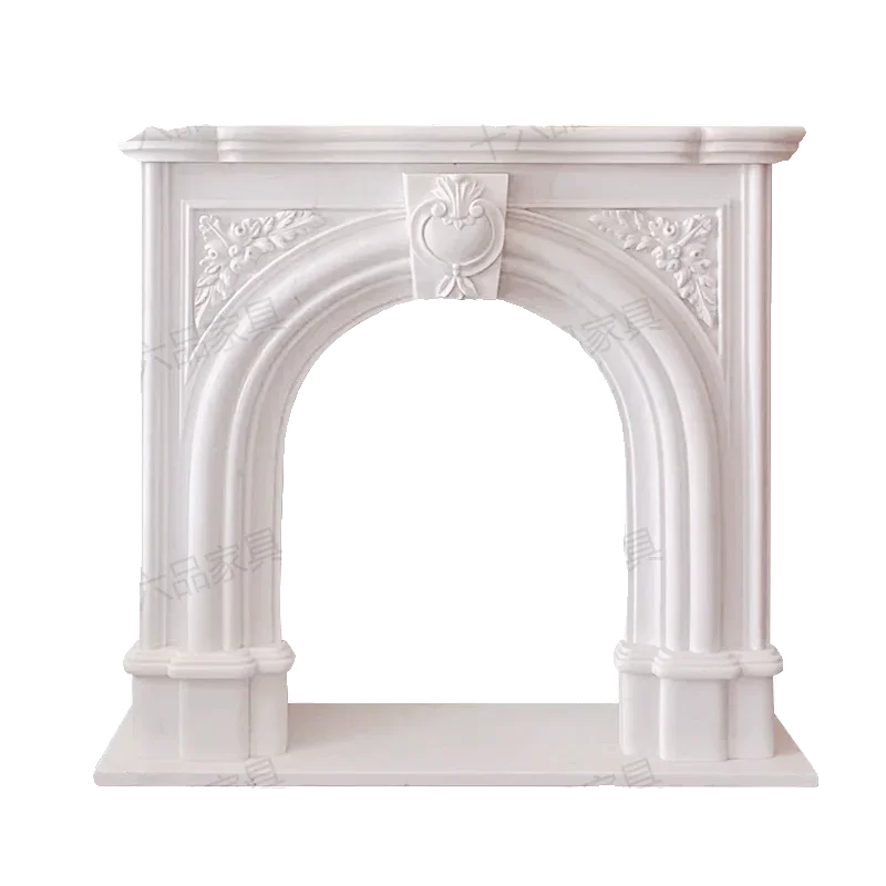 Marco de chimenea de arco francés, mueble de chimenea tallado de madera maciza, mueble de almacenamiento en habitación Simple americano