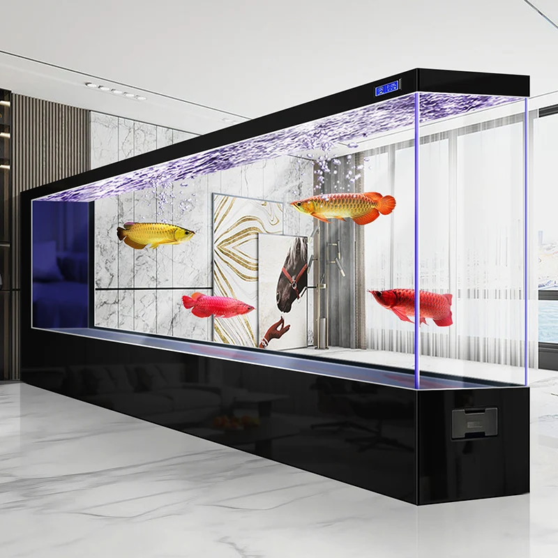 Extra large floor-to-ceiling fish tank, living room screen partition, ultra-white glass custom home ecological aquarium