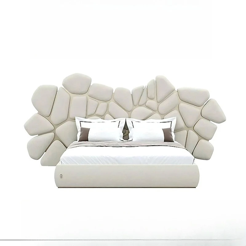 Leather Double Bed Mansion Villa Master Bedroom Widescreen Bed Superior Modern Superior Soft Package Wedding Bed
