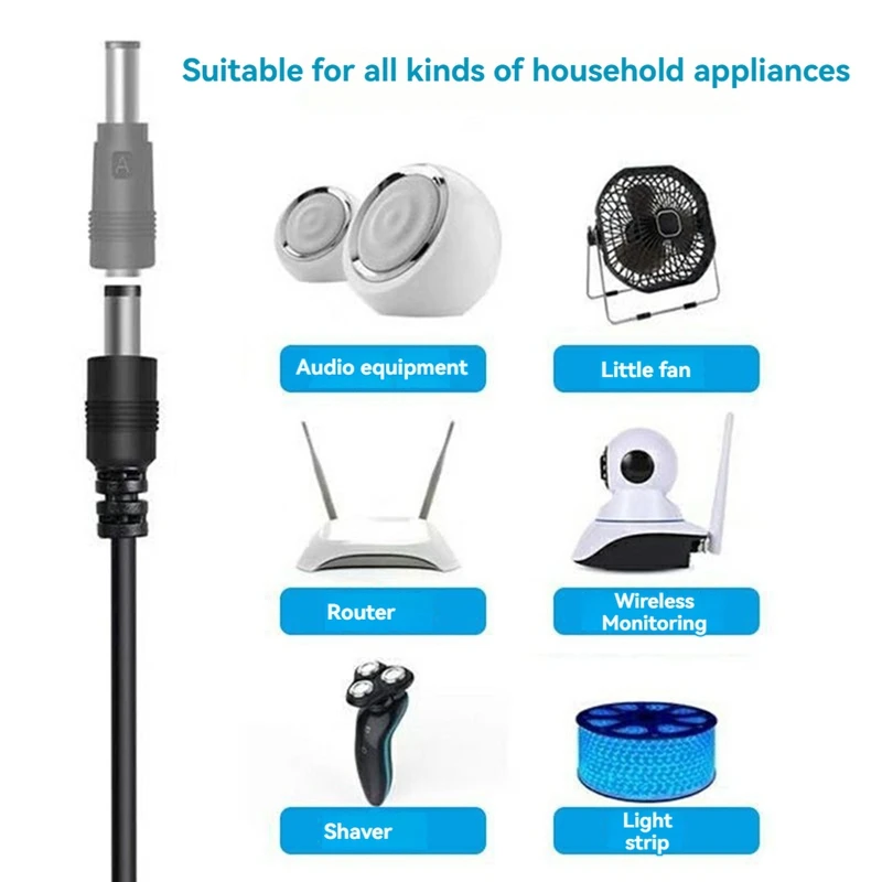 Kit de câble d'alimentation USB vers DC universel avec 8 cavernes, idéal pour les routeurs, les lampes lunaires, les lumières LED, les haut-parleurs, et plus encore