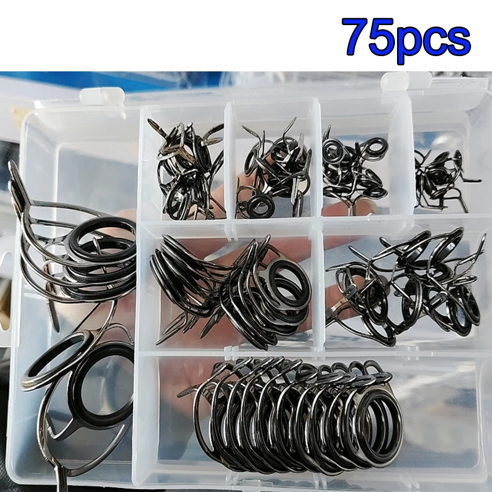 

THKFISH 75pcs Fishing Rod Guides Kit #6-#30 Double Leg Laser Colorful Ceramic Ring Fishing Rod Guide Repair Replacement Set