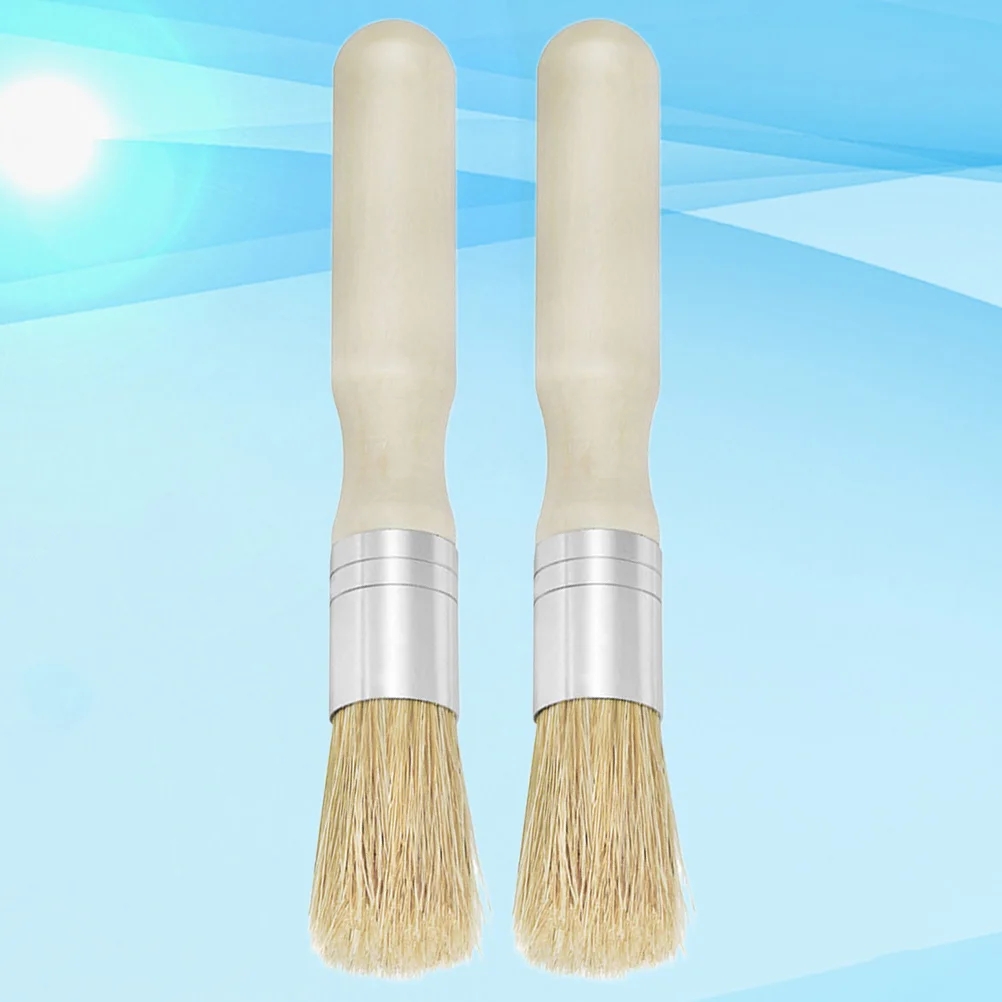 2 Pcs Wooden Handle Fragments Oil Paint Artist Wax Finishing Brush Hair Round Acrylic Painting Tool
