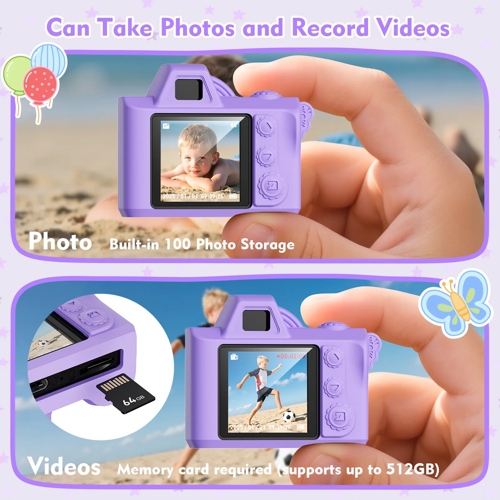 Crianças dos desenhos animados mini câmera pode vídeo/foto portátil unicórnio dinossauro modelagem diária vlog gravações câmera presente de aniversário