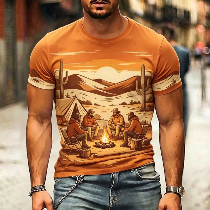 Men's Outdoor Adventure Print T-Shirt, for Nature Lovers, Everyday Wear and Earthy, Rustic-Inspired Street Vibes