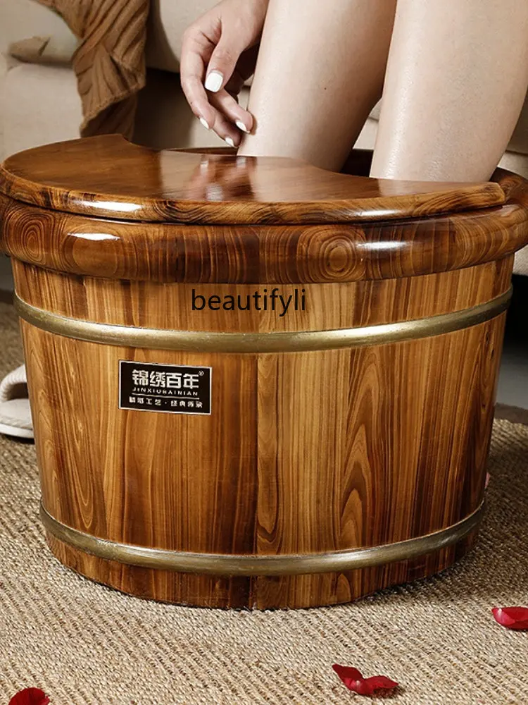 Carbonized Foot Bath Wooden Bucket Massage Foot Bath Barrel Household Wooden Foot Bath Feet-Washing Basin