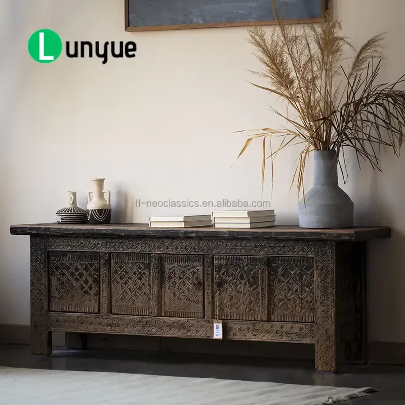 Antique Wood Carving Solid Wood Cabinet Traditional Design Handmade Eco Friendly Durable Furniture For Living Room Apartment