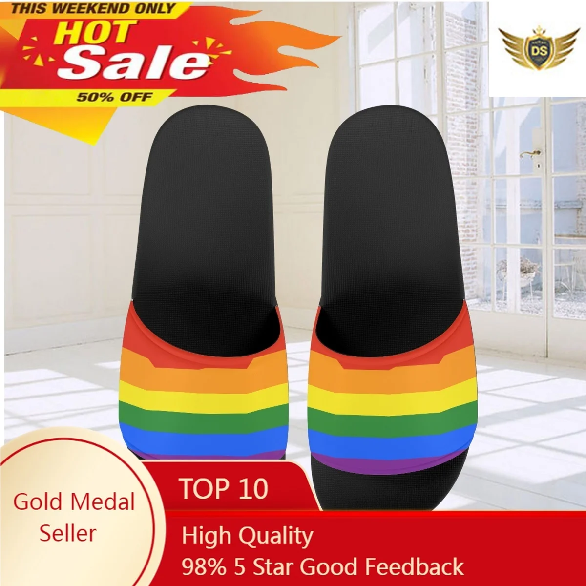 Lgbt Pride Rainbow Flag Indoor Slippers Non-slip Soft EVA Flat Shoes New Summer Casual Home Bathroom Slippers Zapatos Mujer