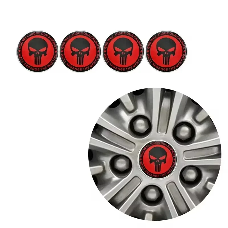 4Pcs 56mm Car Wheel Center Hub Caps Cover Emblem Punisher Skull Logo Universal Aluminum Stickers Auto Styling Tire Accessories