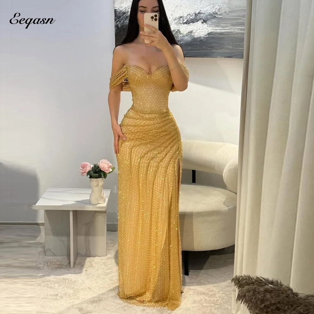 

Glitter Mermaid Evening Dresses Vestidos De Fiesta Mujer Saudi Arabia High Slit Special Occasion Dress Night Gala Customized