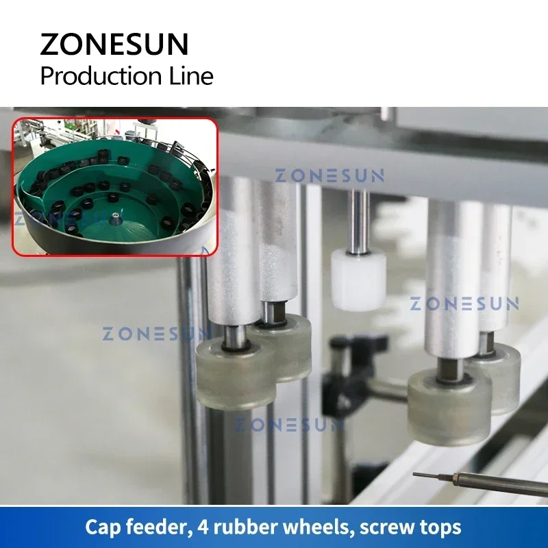 ZONESUN ZS-FAL180D6 línea de producción de escritorio completamente automática bomba magnética llenado de líquidos máquina taponadora etiquetadora de botellas redondas