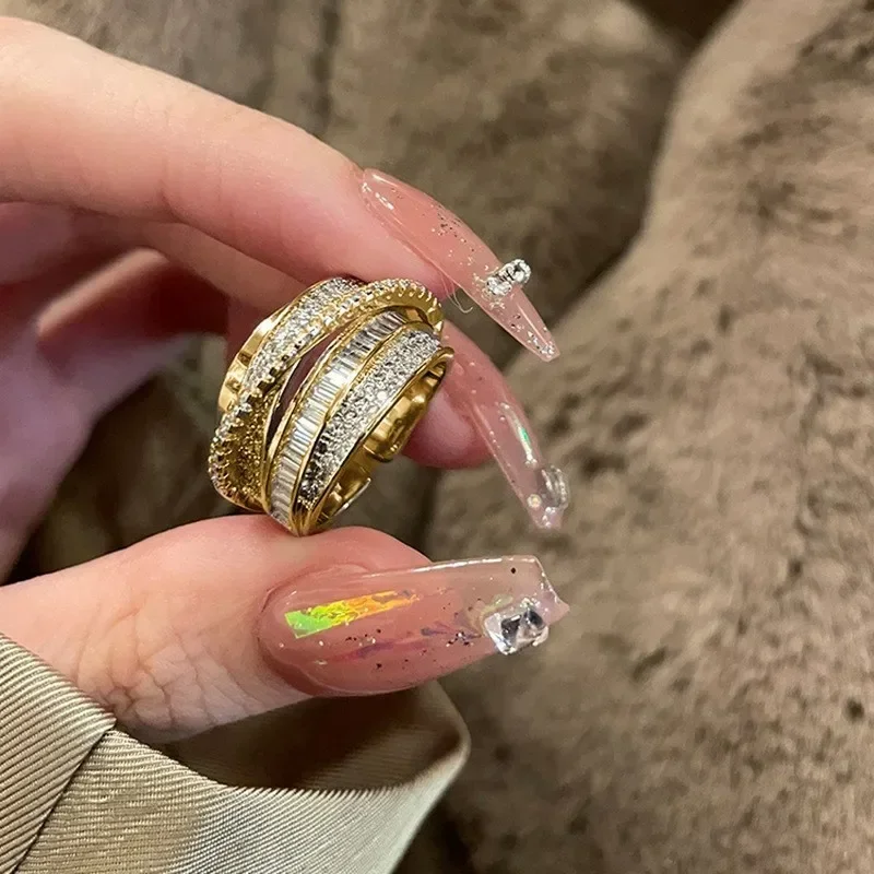 Кольцо Женское Rhinestone Ring Multi-layer Winding Rings For Women Full Finger Golden Silvery Rings Jewelry Gifts 반지