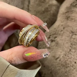 Кольцо Женское Rhinestone Ring Multi-layer Winding Rings For Women Full Finger Golden Silvery Rings Jewelry Gifts 반지