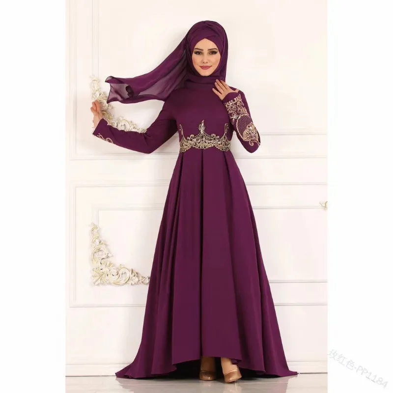 2023 Fashion Islam Abaya Dress Solid Color Embroidery Robe Femme Muslim Slim Fit Fashion Dubai Turkey Islam Robe (Without Hijab)