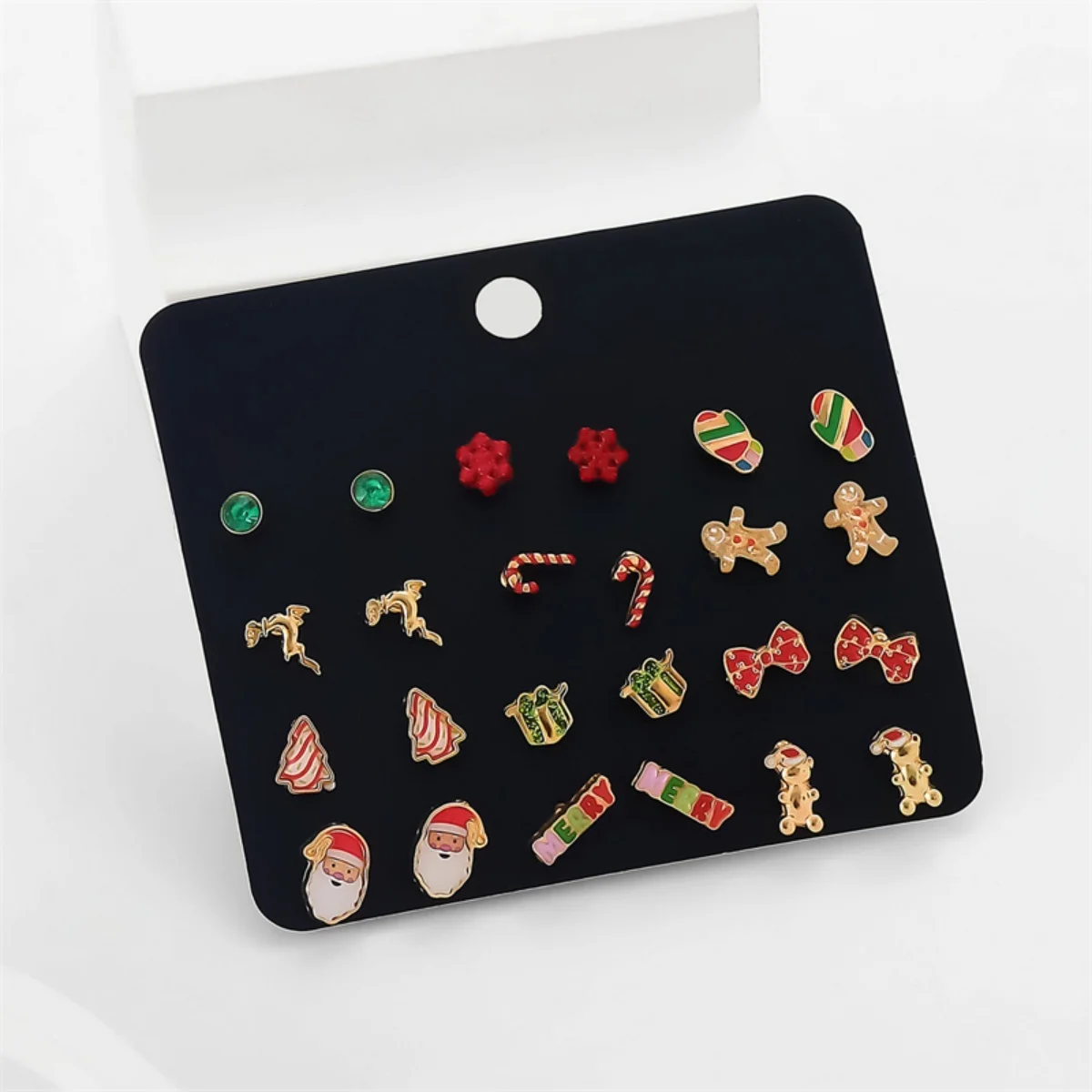 12 Paare/satz Weihnachten Ohrringe Santa Claus Geschenk Box Schneeflocke Baum Deer Lebkuchen Krücke Bogen Ohrringe Für Frauen Männer Schmuck