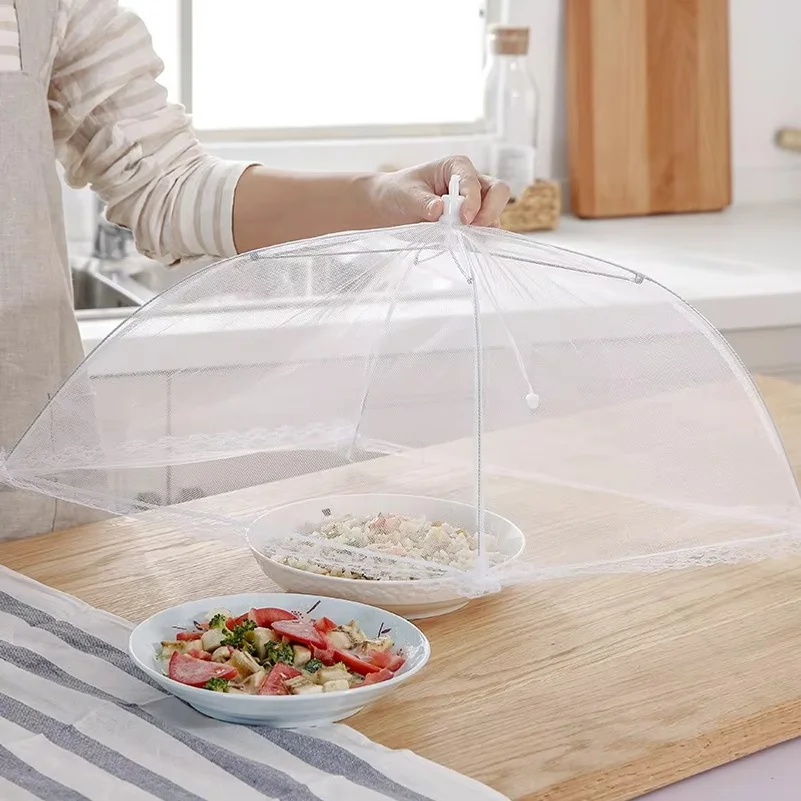 Kitchen Foldable Food Mesh Cover Anti-fly Umbrella Tent Cover Vegetable Fruit Breathable Insect-Proof Lid Food Protection Gadget