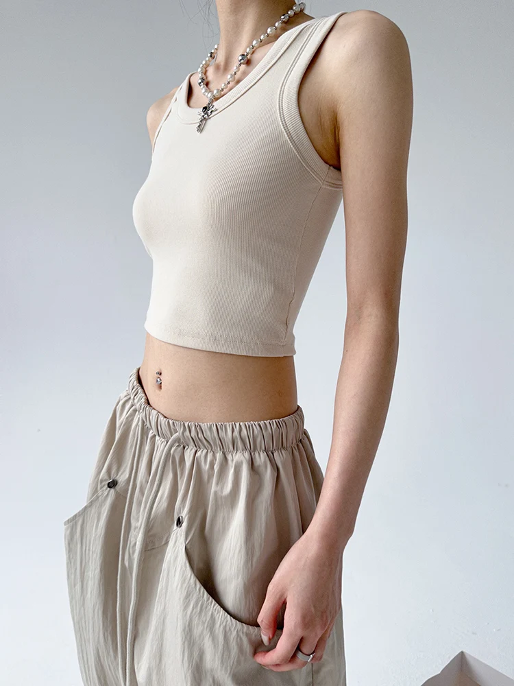 سترة نسائية صيفية 2025 بحزام صغير بدون أكمام بطبقة أساسية ملابس داخلية لباس خارجي يغطي صدر جانبي أمريكي عريض...