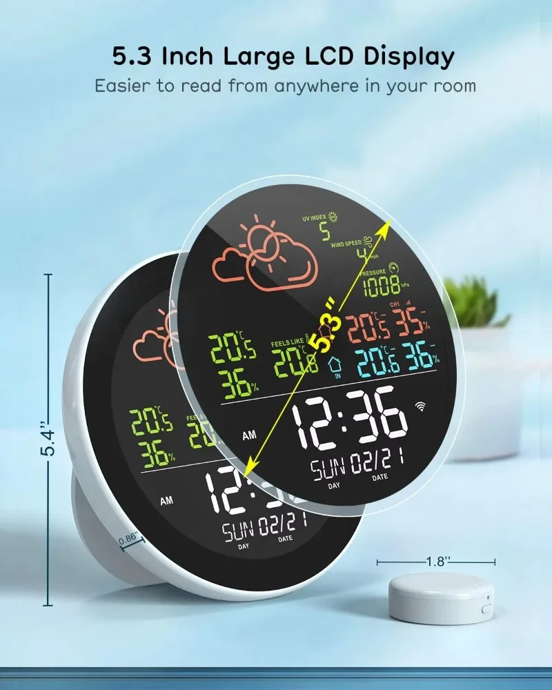 For Smart WiFi Digital Wireless Weather Station with Clock Air Pressure UV Wind Speed Temperature and Humidity Sensor