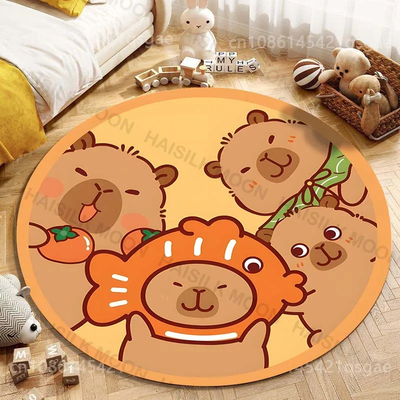 Cute Capybara Cartoon Printing Round Carpet Living Room Bedroom Table Chair Sofa Decorative Carpet and Rug Play Mat for Gifts