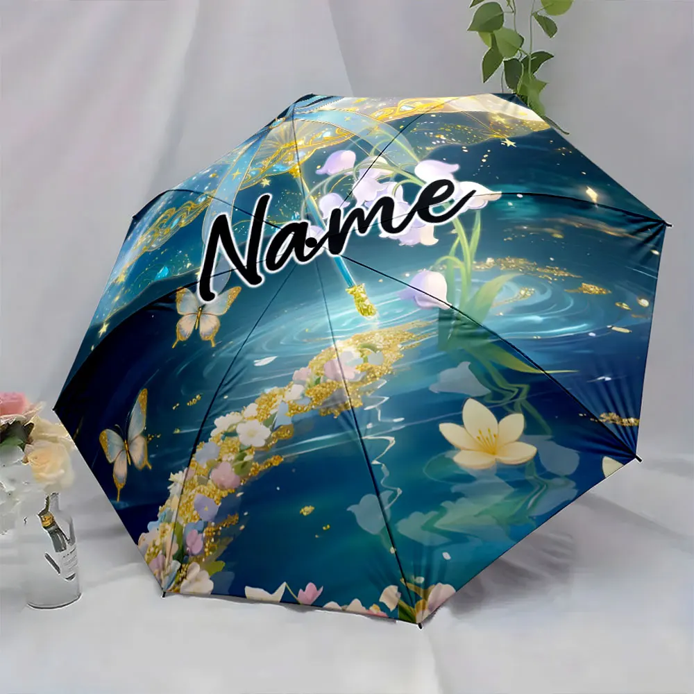 Custom Name Umbrella Elegant Fantasy Umbrella Design Print 8 Iron Ribs Folding Umbrella Auto-Open Fashion Sunshade