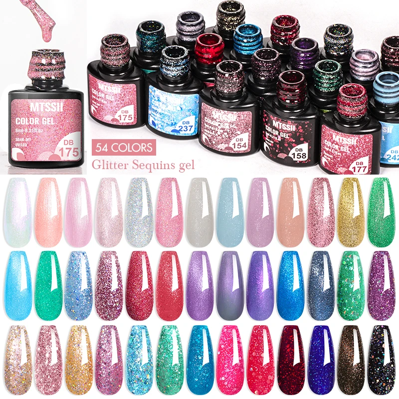 Mtssii 6ml Glitter Sequins Gel Nail Polish Nails Semi-permanent Varnishes Uv Nail Glitter Gel For Manicure Base Uv Coat Nail Art