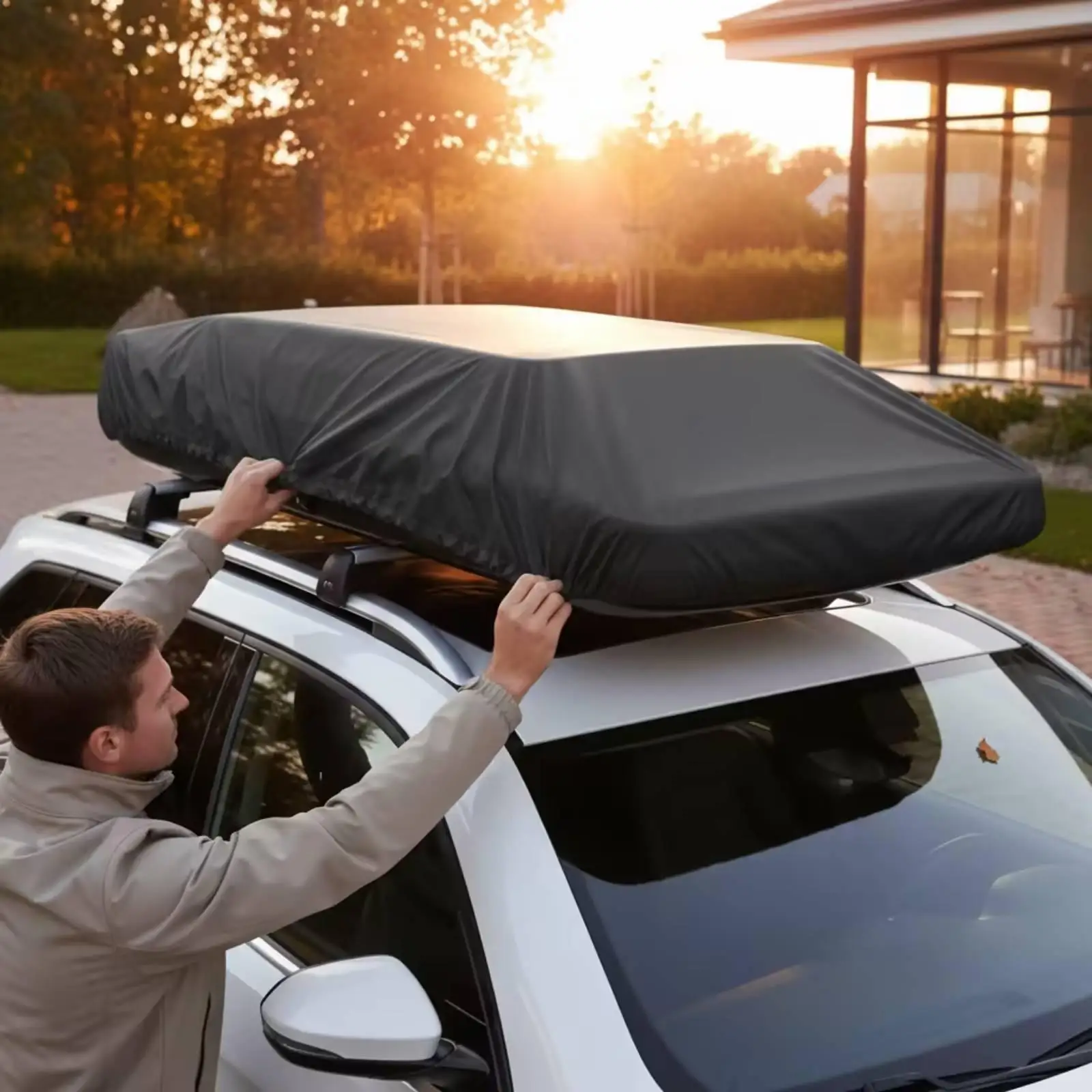Vehicle Protective Cover Plain Style Anti- Rooftop Box Cover for Car Cargo Luggage Shield Storage Accessory