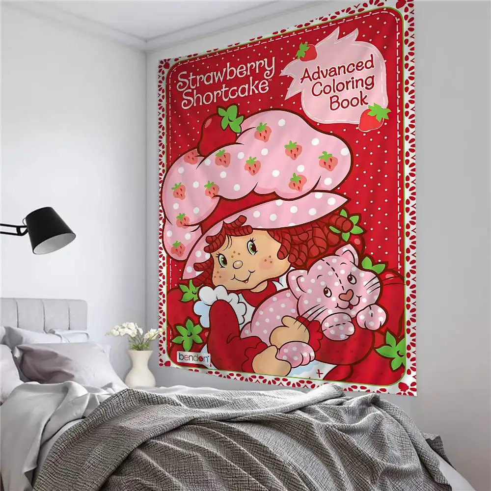 Berry Bitty City S-strawberry cute S-shortcake Tapestry Art Printing Japanese Wall Tapestry Anime Wall Hanging Home Decor