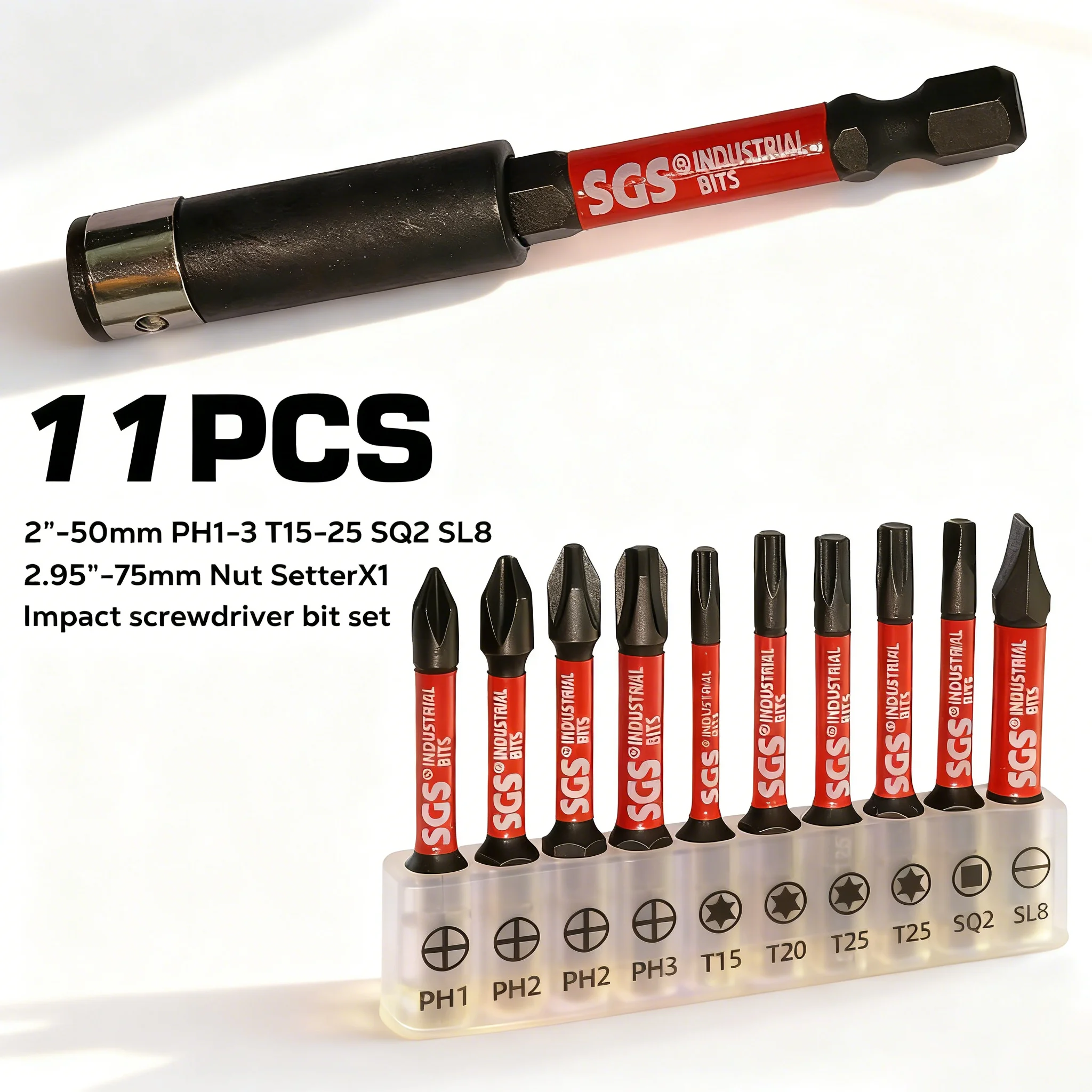 25/50 mm Ph/T/Sl/Sq slagschroevendraaierbitset met stopcontact, antislip S2 staal met hoge hardheid, perfect compatibel met elektrisch gereedschap