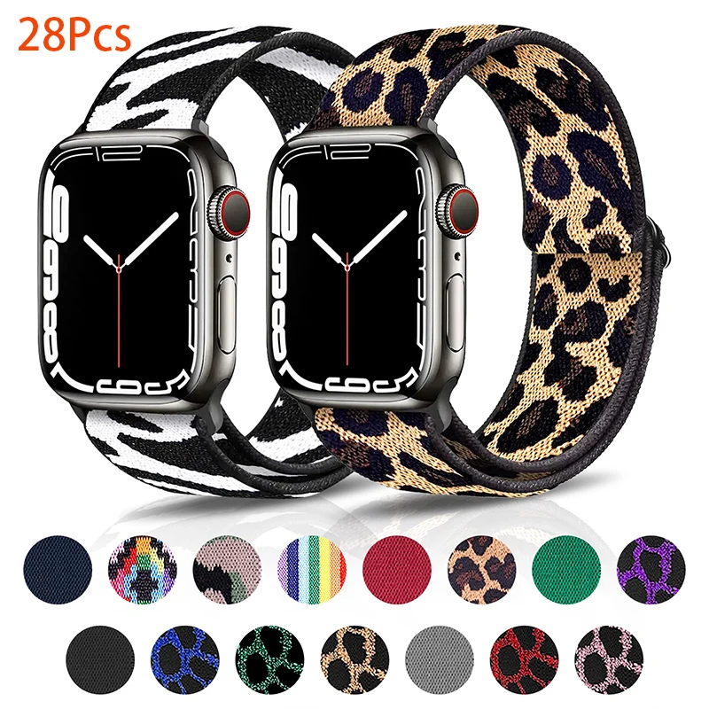 28Pcs Stretchy Loop for Apple Watch Band 38 40 41 42 44 45mm Nylon Elastic Braided Strap Wristbands for iWatch 8/7/6/5/4/3/2/1