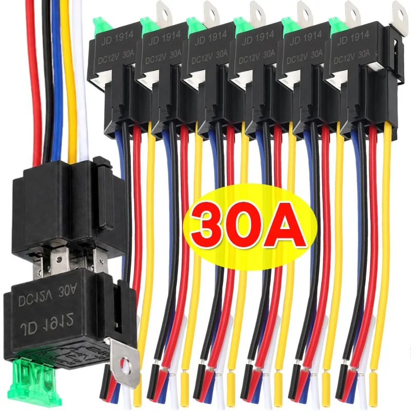 12V Fuse-type Automotive Relays with Sockets Suitable for Cars and Trucks Waterproof 4-pin/5-pin 30A Fuse Relay Switches
