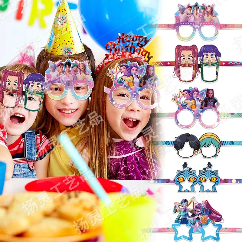 12pçs óculos de papel kpop demon hunters, óculos de papel para show de bebê, festa diy, decoração de feriado, rumi kawaii, desenhos animados, suprimentos de aniversário, presente para crianças
