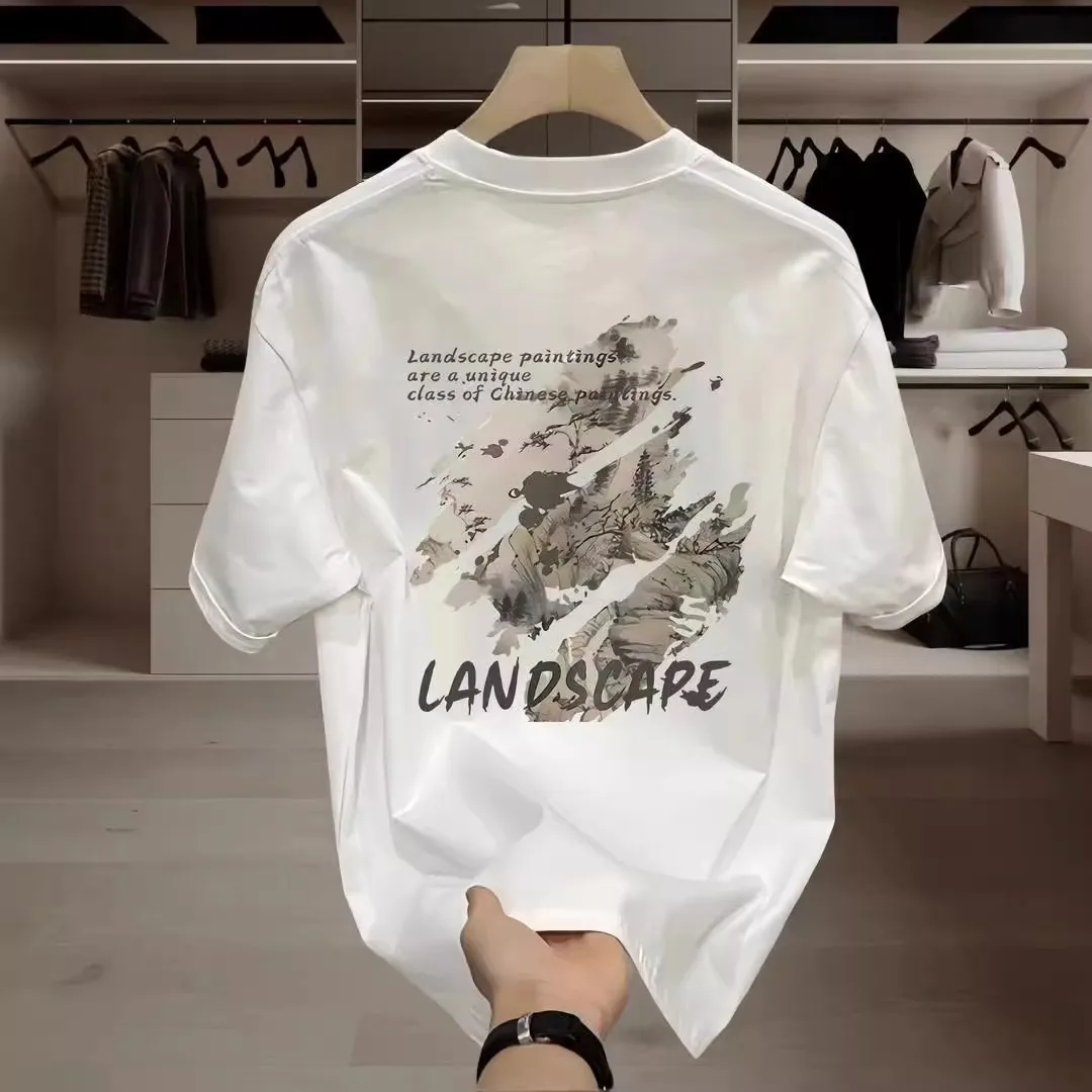 

American Sle Pure Cotton ort Sve T-irt ex Retro Brand Bule Faionable Youthful Print Loose Fit Summer Cool Sle