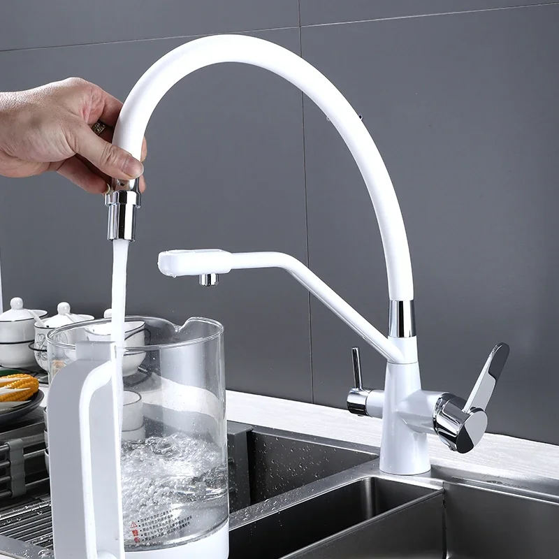 White Pure Water Kitchen Faucet,Hot Cold Mixer Crane, Kitchen Sink Faucets, Silicone Tube,Filter Kitchen Faucet