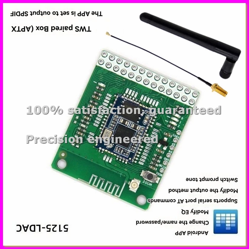 

QCC5125 Bluetooth 5.1 Стереоаудиомодуль + антенна, DC 3.6-5.5V, выход LDAC Lossless SPDIF / APTXLL / APTXHD без Call-ABVP