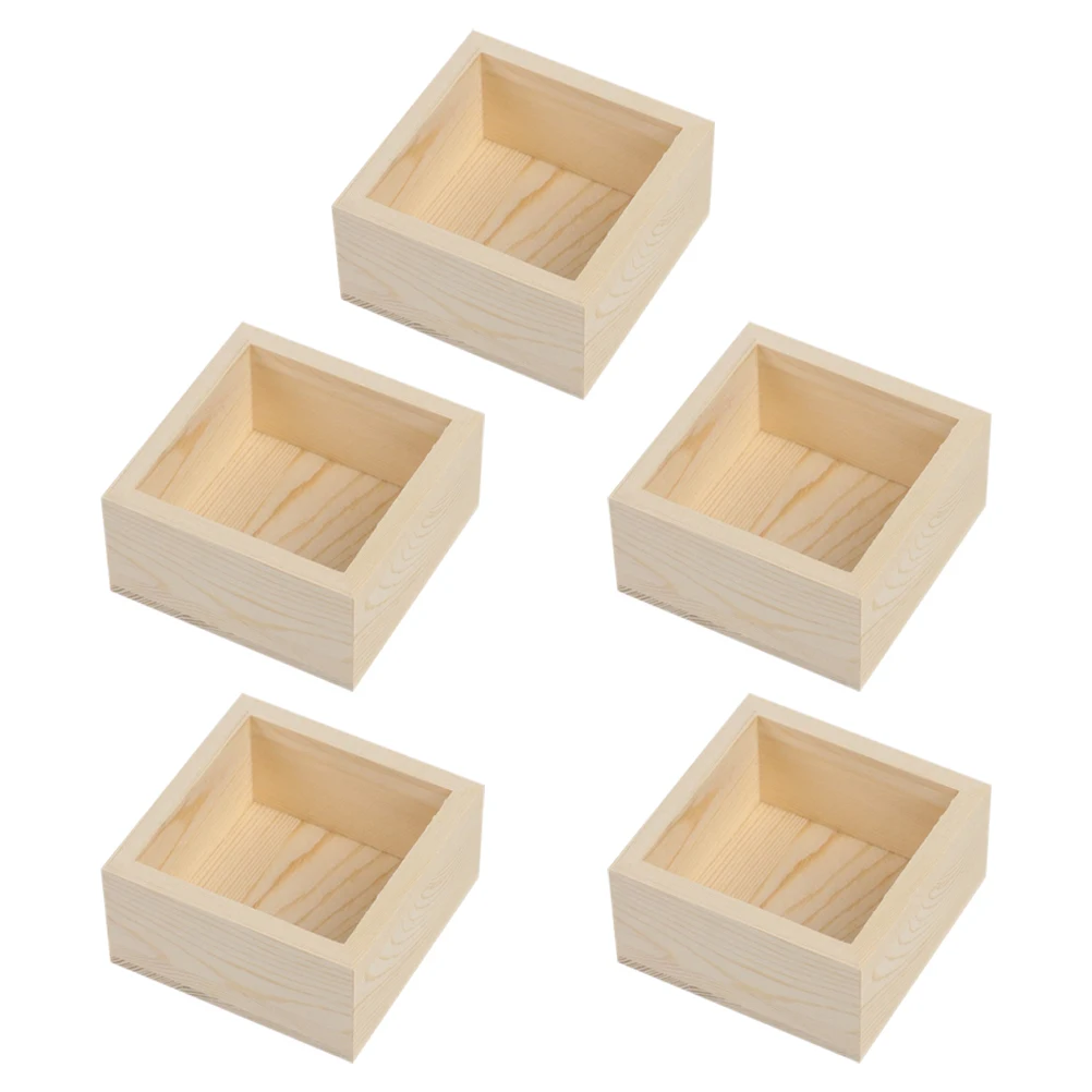 

5 Pcs Wooden Box DIY Storage Boxes for Shelves Small Containers Shipping Organizing Unfinished Kitchen Decor